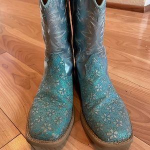 Blue sparkly girls cow girl boots. Size 1. Like new condition